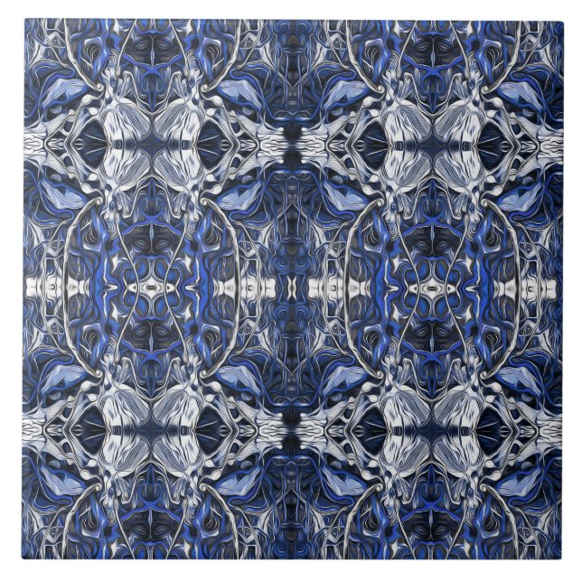 Luxury, vintage, navy blue, white, grey pattern tile (Front)