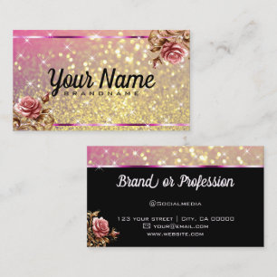 Luxury Vintage Rose Glitter Luminous Stars Chic Business Card