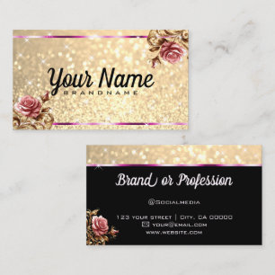 Luxury Vintage Rose Glitter Luminous Stars Chic Business Card