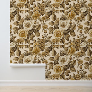 Luxury Vintage Victorian Floral Rich Gold Cream Wallpaper