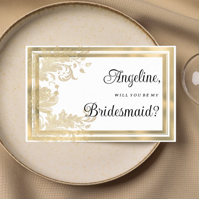 Luxury vintage white gold floral Bridesmaid Invitation (Luxury vintage white gold floral Bridesmaid )