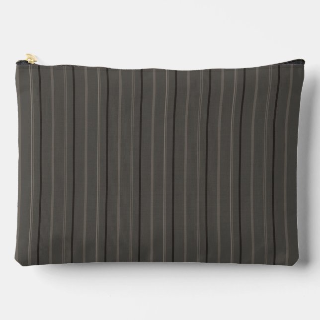 Luxury Warm Charcoal Pinstripe Linen Accessory Pouch (Front)