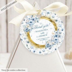 Luxury Watercolor Boho Dusty Blue Gold Wedding   Favour Tags