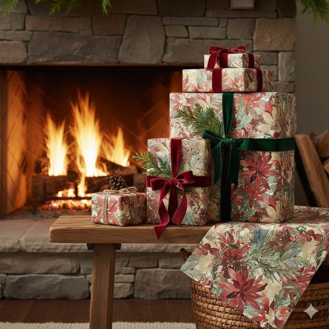 Luxury Watercolor Christmas Holiday Floral Wrapping Paper Sheet (Luxury Watercolor Christmas Holiday Floral Wrapping Paper Sheets)