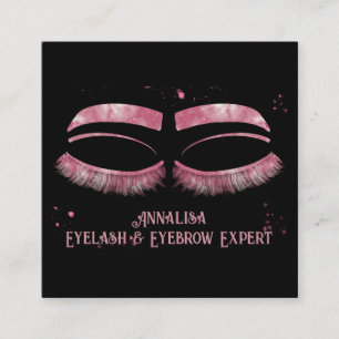 Luxury Watercolor Eyelash & Brow Beauty, Pink Square Business Card