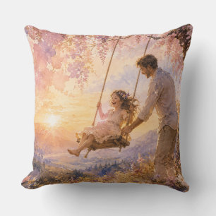 Luxury Watercolor Father and Daughter Swing  Cushion