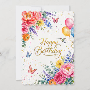Luxury Watercolor Floral Happy Birthday  Card