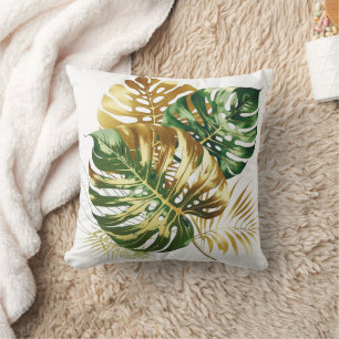 Luxury Watercolor Monstera Leaves Throw Pillow