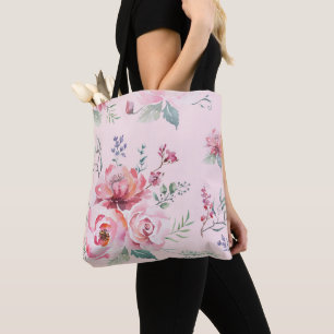Luxury Watercolor Pink Roses Botanical Aesthetic Tote Bag