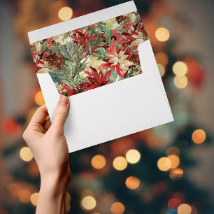 Luxury Watercolor Poinsettia Holiday Floral Envelope