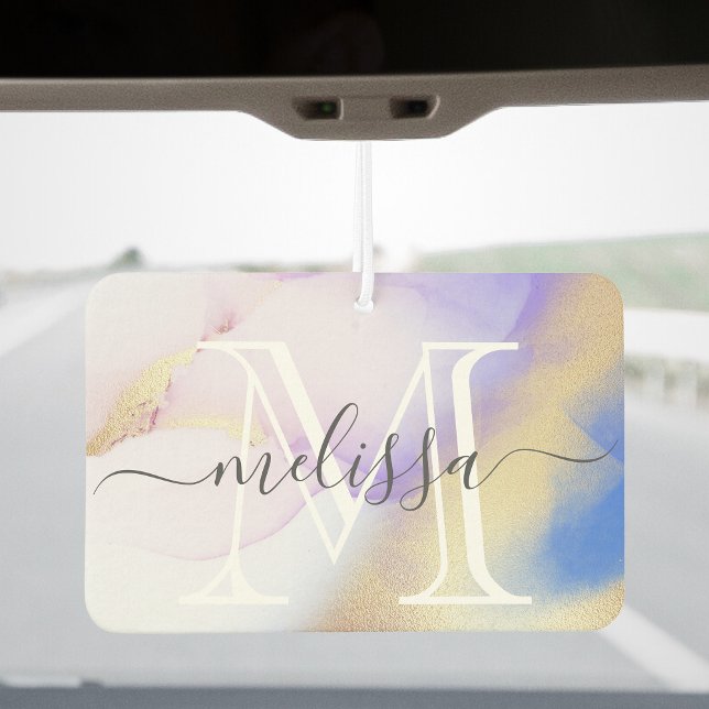 Luxury Watercolor Purple Gold Name Monogram Car Air Freshener (Creator Uploaded)