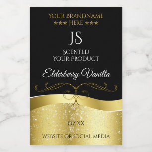 Luxury Wavy Gold Decor Dark Black Monogram Label