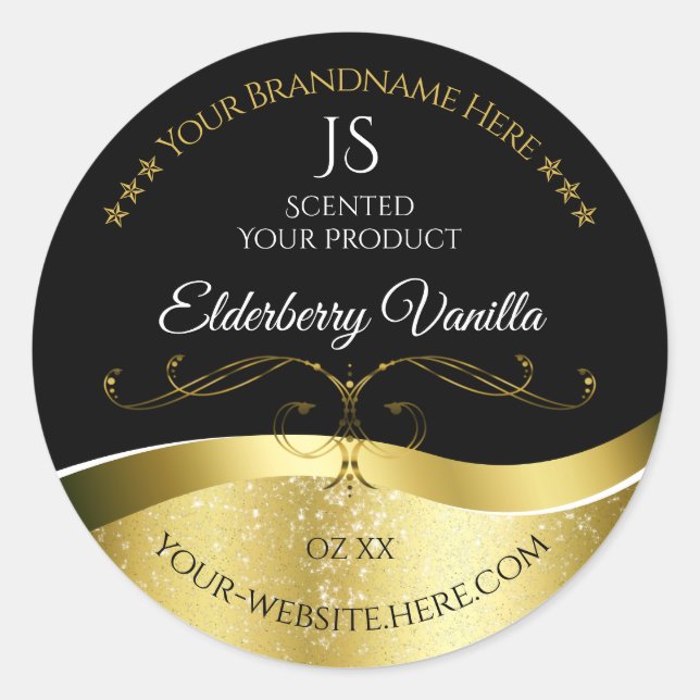 Luxury Wavy Gold Decor Dark Black Monogram Label (Front)
