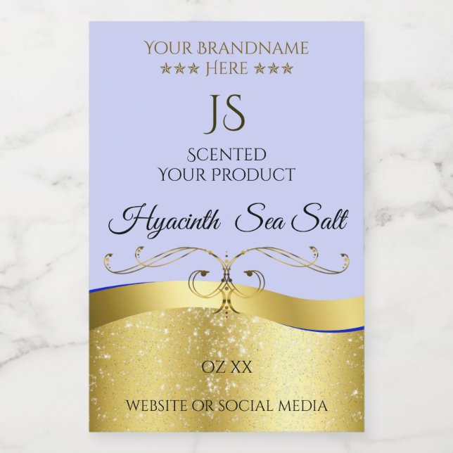 Luxury Wavy Gold Light Blue Monogram Product Label (Single Label)