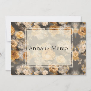 luxury wedding card with elegant golden roses