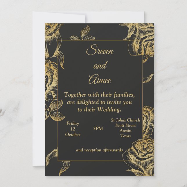 Luxury Wedding Invitation, gold and black Invitation (Front)