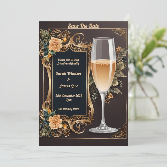 Luxury Wedding Invite with Champagne Glass (Standing Front)