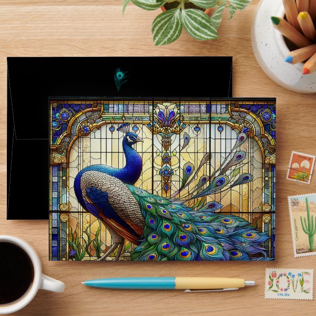 Luxury Wedding: Luxe Peacock Invitation Envelopes (Desk)