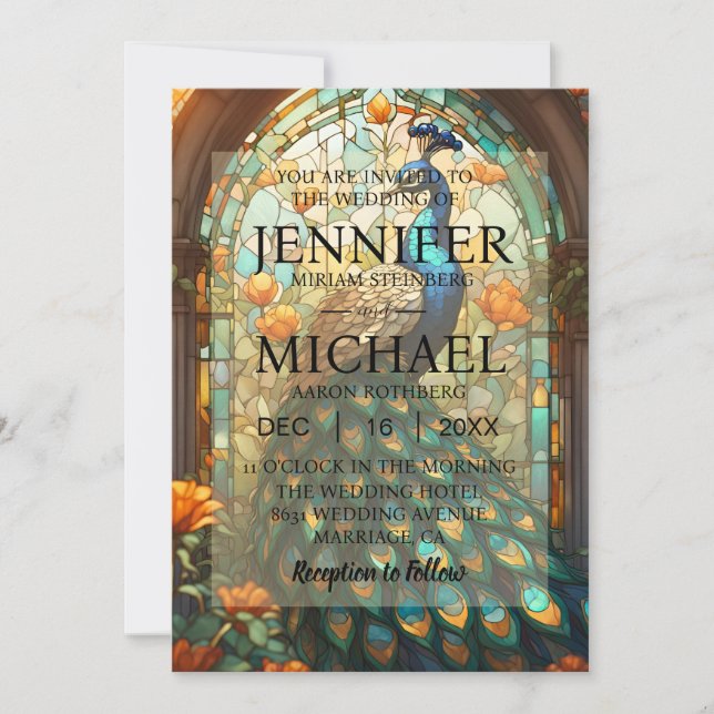 Luxury Wedding: Majestic Peacock Invitations (Front)