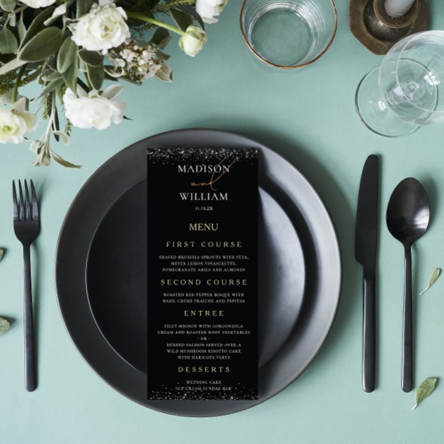 Luxury Wedding Menu Black design with Glitter (Creator Uploaded)