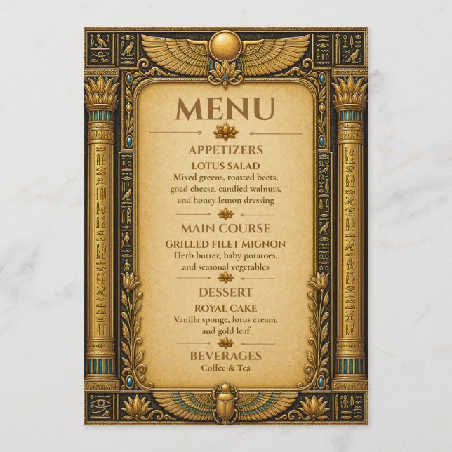 Luxury Wedding Menu Card Museum Gold Inspired (Front)