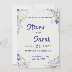 Luxury Wedding  Navy Blue Calligraphy, Golden    Invitation