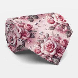 Luxury Wedding Neck Tie   Pink Roses & Diamonds