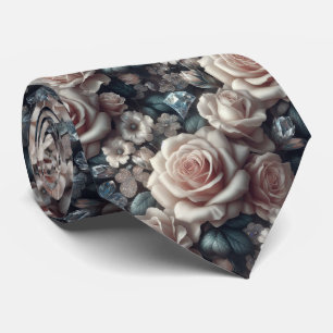 Luxury Wedding Neck Tie   Pink Roses & Diamonds