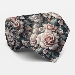 Luxury Wedding Neck Tie   Pink Roses & Diamonds