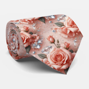 Luxury Wedding Neck Tie   Pink Roses & Diamonds