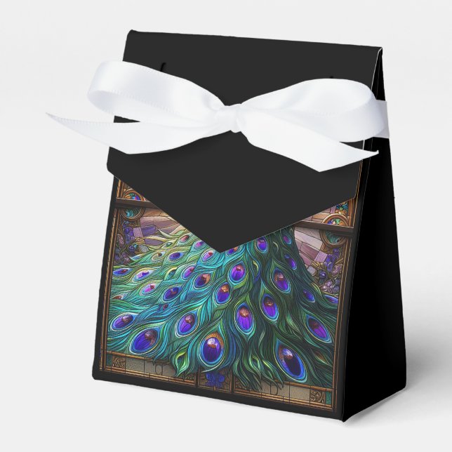 Luxury Wedding: Peacock Stained Glass Favour Boxes (Front Side)