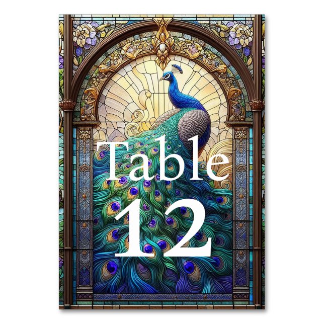 Luxury Wedding: Peacock Table Numbers (Front)