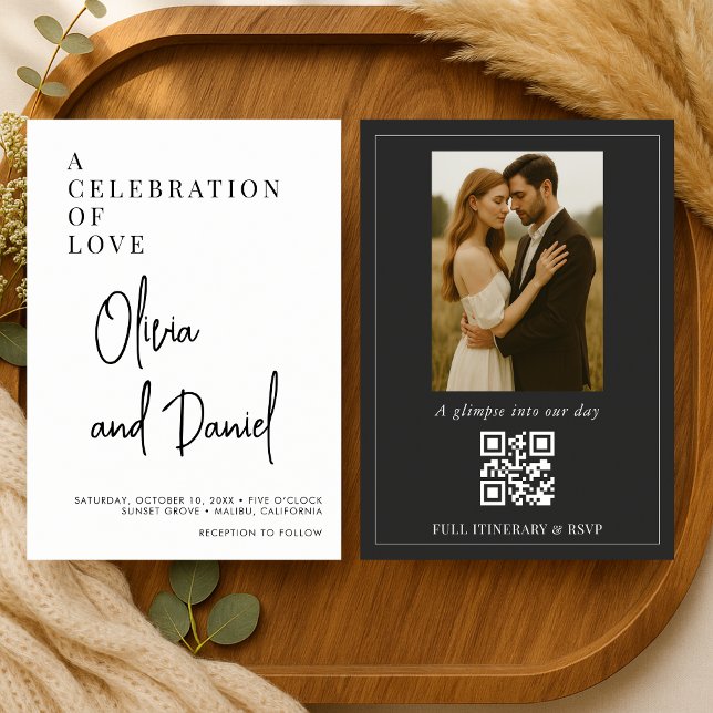 Luxury Wedding Script Photo QR Code  Invitation (Creator Uploaded)