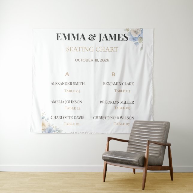 Luxury Wedding Seating Chart | Elegant Fabric Sign Tapestry (In Situ (Horizontal))