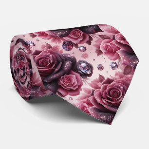 Luxury Wedding Tie   Pink Purple Roses & Diamonds