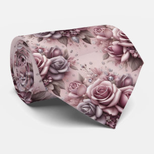 Luxury Wedding Tie   Pink Purple Roses & Diamonds