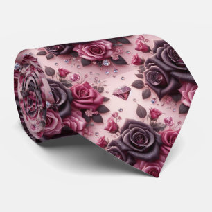 Luxury Wedding Tie   Pink Purple Roses & Diamonds