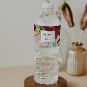 Luxury Whimsical Boho Floral Calligraphy Wedding Water Bottle Label