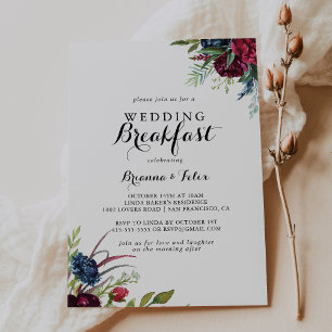 Luxury Whimsical Boho Floral Wedding Breakfast Invitation