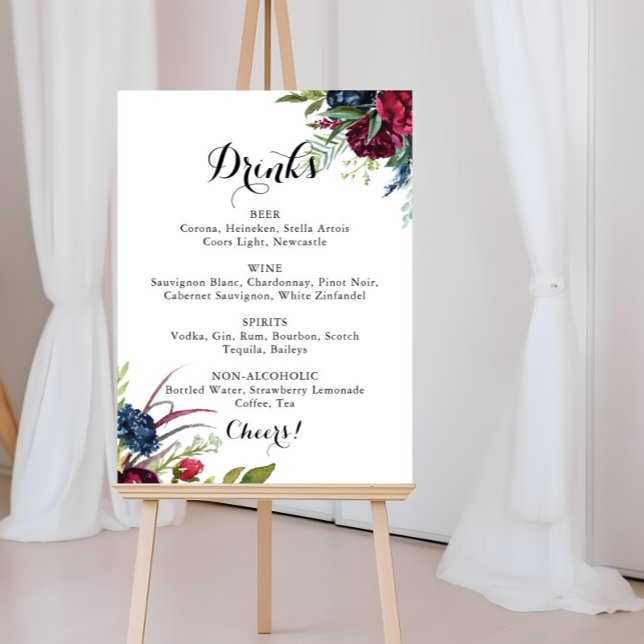 Luxury Whimsical Boho Floral Wedding Drinks Menu  Poster (Creator Uploaded)