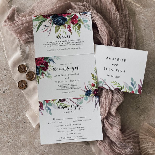 Luxury Whimsical Boho Floral Wedding Tri-Fold Invitation (Creator Uploaded)
