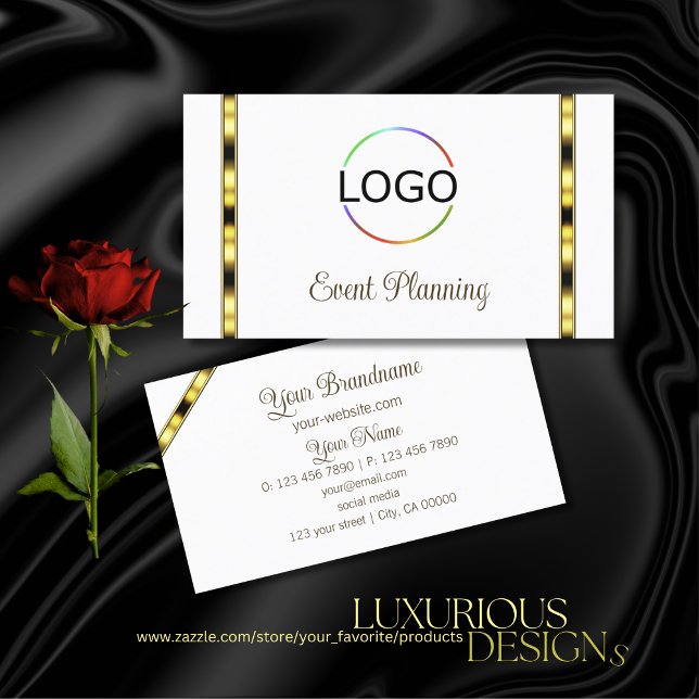 Luxury White and Gold Chic with Logo Professional Business Card (Creator Uploaded)