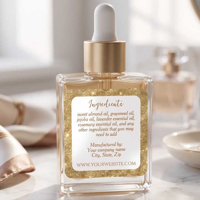 Luxury White and Gold Glitter Ingredients Label (Creator Uploaded)