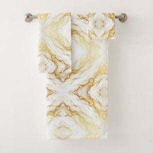 Luxury White and Gold Marble Alcohol Ink Bath Towel Set