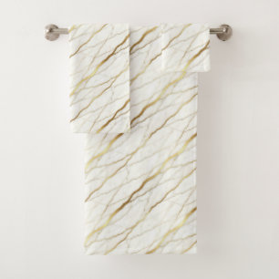 Luxury White and Gold Marble Bath Towel Set