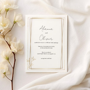 Luxury white and gold minimalist Wedding Invitation