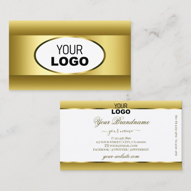 Luxury White and Gold Ombre Logo Golden Oval Decor Business Card (Front/Back)