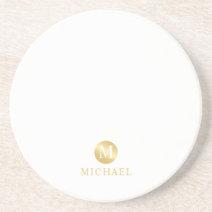 Luxury White and Gold Personalised Monogram Coaster