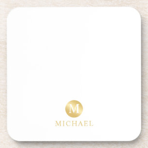 Luxury White and Gold Personalised Monogram Coaster