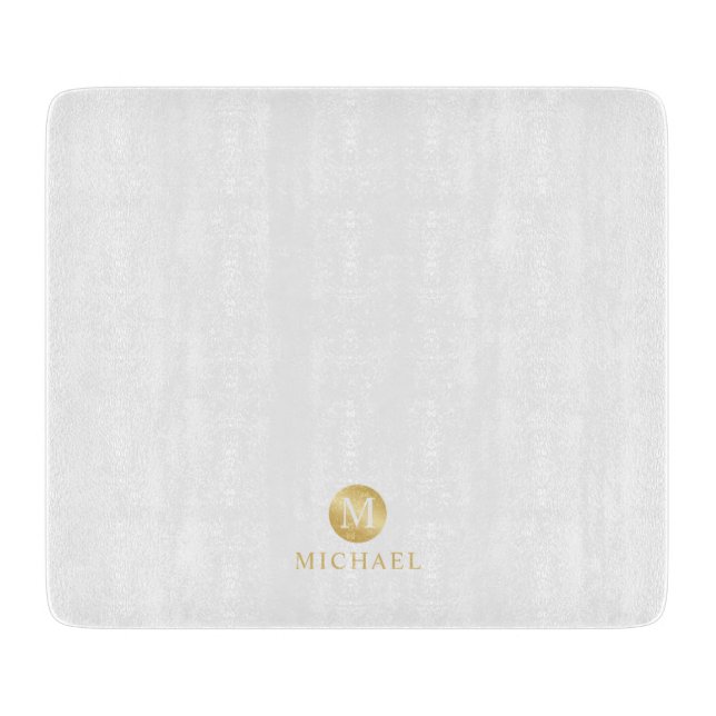 Luxury White and Gold Personalised Monogram Cutting Board (Front)